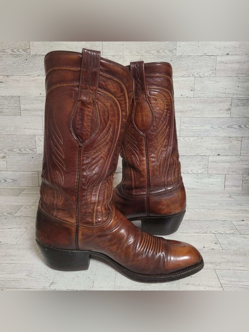 Women’s Lucchese San Antonio 2083 Brown Mohagany Leather Cowboy Boots Size 9B - Picture 7 of 11